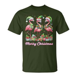 Camiseta tropical con diseño navideño de flamencos, unisex para adultos - Product Image 1