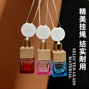 Diffuseur de parfum pour voiture Shantia, flacon vide en verre carré avec bouchon en bois, pour décoration de rétroviseur, logo personnalisé disponible - Product Image 2
