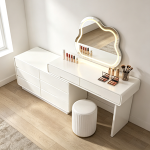 Tocador de Maquillaje Moderno de Lujo Francés en Madera Maciza Blanca con Espejo Iluminado y Cajones de Almacenamiento - Product Image 3