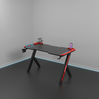 Bureau d'ordinateur de jeu en métal de luxe de 100 cm, vente en gros d'usine, design de luxe, texture en fibre de carbone, couleur rouge, chargeur sans fil, porte-gobelet, RGB
