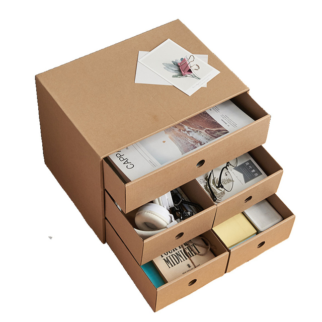 Wholesale Custom Kraft Paper Drawer Box Office Desktop Storage Box Student Document Storage File Storage Box