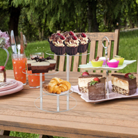 Support de présentation de gâteaux rond en acrylique à marque privée, présentoir à desserts multi-niveaux sur mesure, pour les partenaires de marques de restauration mondiale