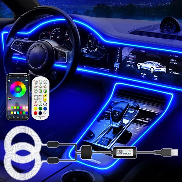 Interior Car LED Strip Lights, RGB USB Ambient Lighting with Fiber Optic, EL Wire Car Accessories