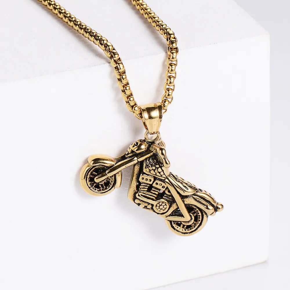 Mens Or Biker Bijoux En Acier Inoxydable Moto Pendentif