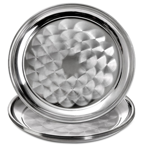 Plateau de service en <span class=keywords><strong>acier</strong></span> inoxydable, prix plus bas, plat rond en métal avec motif végétal pour table, fête ou club - Commande minimum 100 pièces - Product Image 1