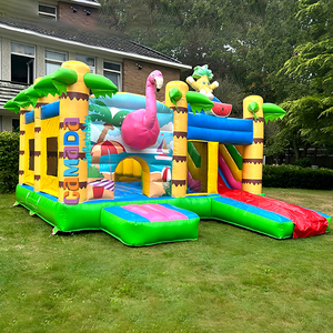 Château gonflable pour enfants avec toboggan, thème Hawaï, pour les fêtes, château gonflable flamant rose avec toboggan - Product Image 2