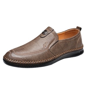 Mocassins en cuir blanc pour hommes, bout rond, à enfiler, semelle en caoutchouc respirante, chaussures décontractées pour le travail et le quotidien - Product Image 5