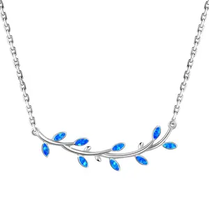 Opale Maile Feuille Collier Anniversaire Mère Cadeau Unique Belle Grand Hawaïen Argent Sterling Bleu 925 Argent CLASSIQUE Opale Maison