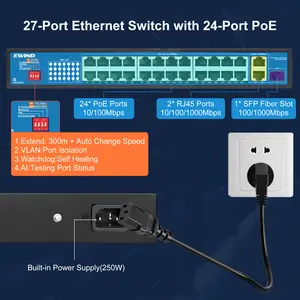 Garansi 5 tahun 24 26 port switch PoE 10/100/1000M dengan gigabit SFP port untuk IP telepon kamera cahaya CCTV