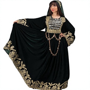 Vestido Maxi Casual Bohemio Vintage Ecológico para Mujer, Estilo Afgano, de Gasa, Manga Larga, Bordado, con Botones - Product Image 1