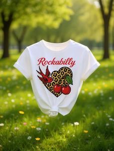 T-shirt da donna taglie forti Rockabilly a maniche corte girocollo in cotone con stampa leopardata a cuori e ciliegie, casual, per primavera estate - Product Image 2