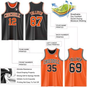 Conjunto de Uniforme de Baloncesto Personalizado Reversible Negro y Naranja Sublimado Transpirable para Hombre - Product Image 2