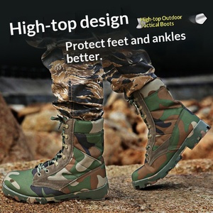 Bottes tactiques de désert unisexes en cuir de vachette, à tige haute, résistantes aux chocs, antidérapantes, avec semelle en caoutchouc pour l'entraînement en plein air - Product Image 4