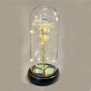 Fleur dans un verre, rose éternelle conservée sous cloche, ornement de rose avec base en bois - Product Image 3