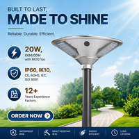 Lampe solaire de jardin LED monocristalline en silicium 20W avec télécommande, angle de faisceau 360°, en alliage d'aluminium, IP65, marche/arrêt automatique, garantie 3 ans