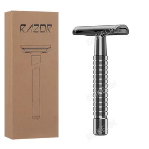 Wholesale Metal Matte Gun Grey Double Blades Old-Fashioned Razor Man Safety Razor With Replacement Blades