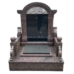 Customized Chinese Mausoleum Cemetery Natural Brown Granite Stone Polished Tombstone Gravestone Headstone Memori Monument Design