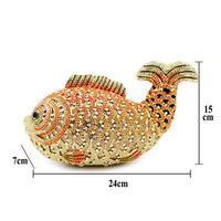 Pochette de soirée en forme de poisson rouge pour femme, ornée de strass, sacs à main en métal diamanté, pochettes de mariage et de fête, minaudières et sacs à main