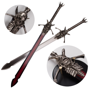 Espada de fantasía Devil May Cry con empuñadura de calavera de demonio y cabeza de cabra plateada, exquisita talla en relieve de esqueleto, sin afilar. - Product Image 1