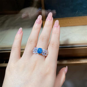 Anillo de Zafiro en Plata de Ley 925 con Gema Azul, Joyería Fina con Circonita, Anillo de Lujo Chapado en Rodio para Mujer, para Bodas y Fiestas - Product Image 6