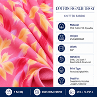 Tissu en molleton bouclette à faible MOQ, respirant, doux, personnalisable, imprimé numériquement, motif floral, extensible