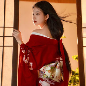 <span class=keywords><strong>Kimono</strong></span> <span class=keywords><strong>traditionnel</strong></span> <span class=keywords><strong>japonais</strong></span> sexy pour femmes et filles 2026 avec Obi, imprimé floral rouge, manches longues, Yukata pour Cosplay et Spectacles Scéniques - Product Image 3