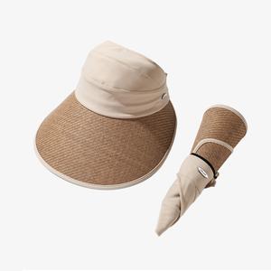 Vacances coréennes <span class=keywords><strong>vent</strong></span> augmenter visière crème solaire glace soie épissage paille vide chapeau haut de forme décontracté chapeau de soleil - Product Image 4