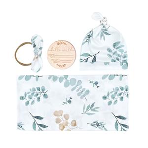 100% coton 4 pièces ensemble imprimé fleuri bébé literie couverture bandeau bonnet Swaddle Wrap nouveau-né douche <span class=keywords><strong>cadeau</strong></span> ensemble pour pépinière - Product Image 4