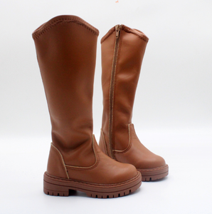 Bottes longues vintage pour enfants, très vendues en hiver, couleur unie, cuir PU, fermeture éclair latérale, bottes plates pour filles - Product Image 2