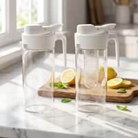 Carafe à eau en verre hermétique avec infuseur, grande capacité 1,8 L, anti-fuite, s'ouvrant à plat dans la porte du réfrigérateur, pour thé glacé et jus, avec couvercle
