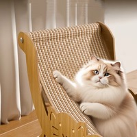 Hamac pour chat 2-en-1 en bois, chaise de plage avec griffoir en sisal naturel, lit surélevé pour animaux de compagnie, transat surélevé pour la sieste des chats d'intérieur OEM