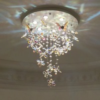Nouvelle Lampe de Plafond en Cristal PM 2026, Design Français, Papillon et Fleur, Luminaire Créatif de Luxe pour Chambre à Coucher