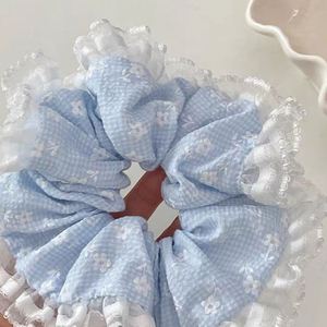 Coletero de Encaje con Volantes para Mujer, Color Azul Claro, con Diseño Floral, Accesorio para el Cabello, Estilo Coqueta, Coleteros de Alta Elasticidad - Product Image 3