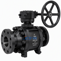 Vanne à boisseau forgée à trunnion A105 à brides classe 300, corps boulonné en 3 parties, vanne à gaz à commande par engrenages, résistante au feu, OEM