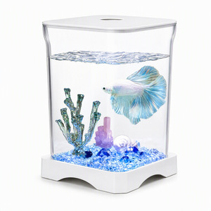 Mini aquarium en acrylique pour bureau, aquarium LED, petit bol à poissons Betta, cube d'eau décoratif pour bureau intérieur - Product Image 1