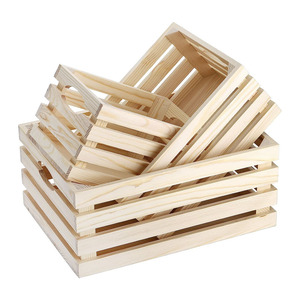 Wooden Nesting Crates with Handles, Decorative Hand Crafted Wood Box Nesting Crate Farmhouse Storage Basket Container