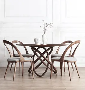 Modern wood round dining table ash solid wooden dining table with 4 chairs set for dining room furniture