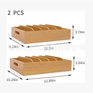 Bamboo Lid Holder With Removable Dividers Rectangular Desktop Storage <b>Rack</b> For Kitchen Containers And <b>Plates</b> - Product Image 4
