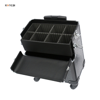 Valise de maquillage et cosmétiques professionnelle FAMA en aluminium à grande capacité, motif pierre, avec plateaux