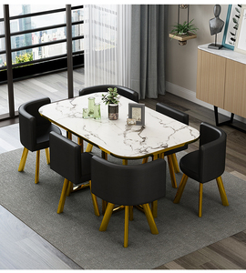 Set <span class=keywords><strong>Tavolo</strong></span> da Pranzo di Lusso in Legno e Pietra <span class=keywords><strong>con</strong></span> <span class=keywords><strong>6</strong></span> <span class=keywords><strong>Sedie</strong></span>, Arredamento Moderno per Soggiorno e Ristorante - Product Image 2