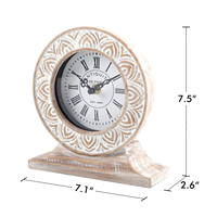 Horloge de table de bureau en bois sculpté à la main de conception Boho à piles pour étagères de bureau et étagères