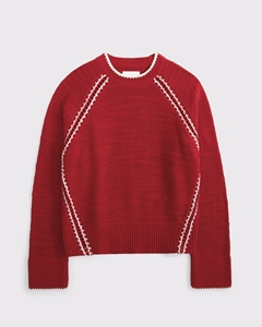 LEDUO Customized Vintage Casual Cozy Fall Crew Neck Raglan Sleeve Contrast Trim Red Knit <b>Pullover</b> <b>Sweater</b> - Product Image 3