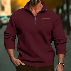 Camisas Polo de manga comprida dos homens de inverno Dropshipping Velo-alinhado Meia Zipper Stand Collar Cor Sólida Pullover <span class=keywords><strong>Sweater</strong></span> para Homens - Product Image 3