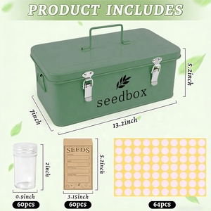 Contenitore per Semi da Giardino Resistente, Scatola in Metallo Verde Rustico per Conservazione Semi, Organizzatore Ermetico con Manico per Semi di Verdure ed Erbe - Product Image 2