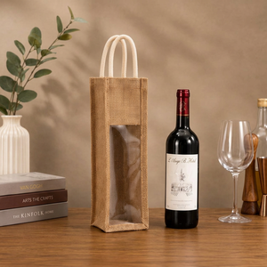 Best Quality Natural Jute Wine Bottle <b>Bag</b> Reusable Tote with Cotton Handles for Gift Packaging and Shopping Available for Sale - Product Image 1