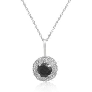 Collar con Colgante de Diamante Negro Corte Redondo con Halo, Oro Blanco de 10k, para Uso Diario de Mujer - Product Image 1