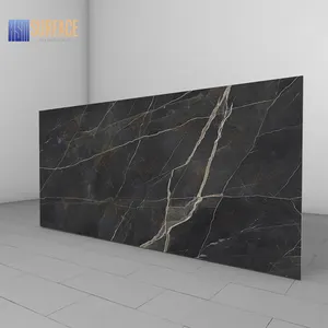 Glossy porcelain floors 12 mm thickness big size black sintered stone for floor wall decoration