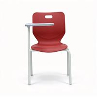 Chaise d'étudiant avec tablette intégrée, tablette d'écriture, coque moulée rouge, structure en acier blanc pour salle de classe, conférences, lecture