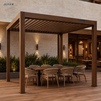 Pergola en aluminium à effet bois, gazebo d'extérieur avec pergola électrique en aluminium imperméable, toit à lamelles réglables et pare-soleil