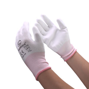 Guantes de Palma con revestimiento de PU duraderos, guantes de trabajo de nailon rosa, guantes de protección laboral para taller sin polvo - Product Image 5